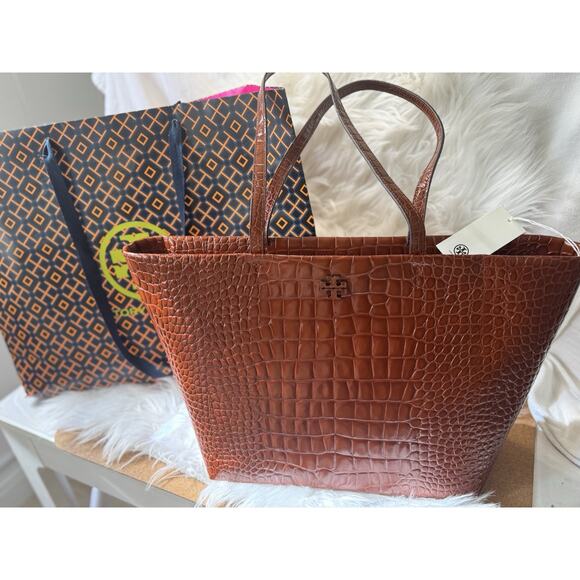 LIMITED TIME SALE - $720 Tory Burch Crocodile Thea Work Travel Laptop Tote - Picture 3 of 13